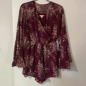 Womens maroon and floral romper. Size M